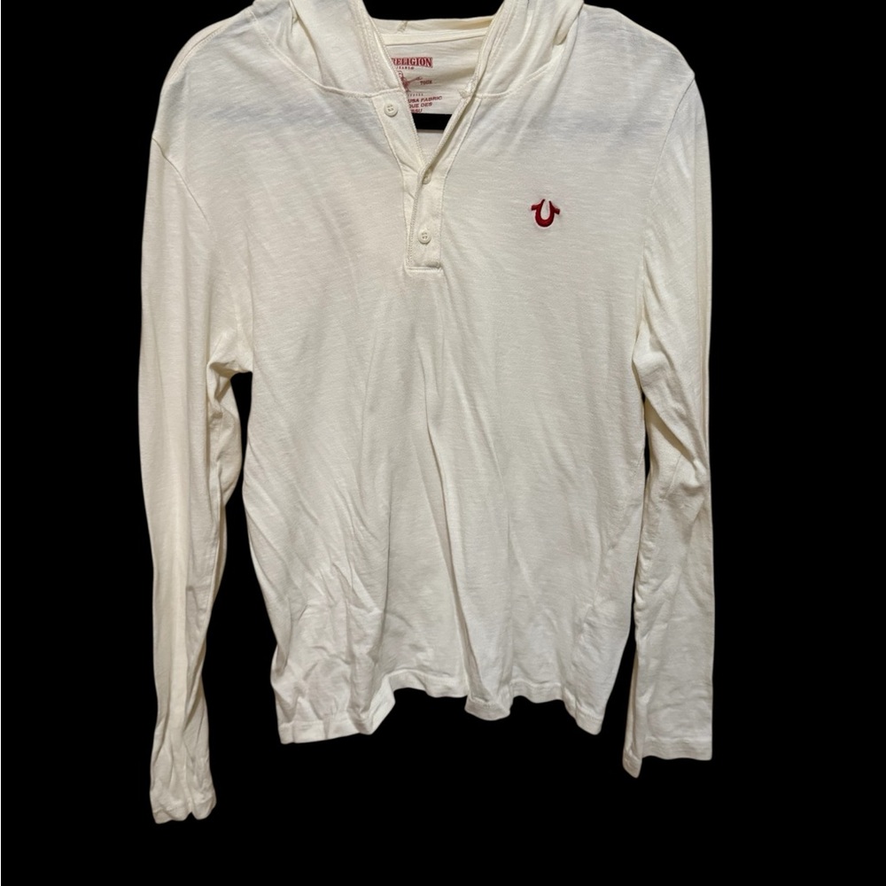 True Religion Cream Hoodie with Red Logo